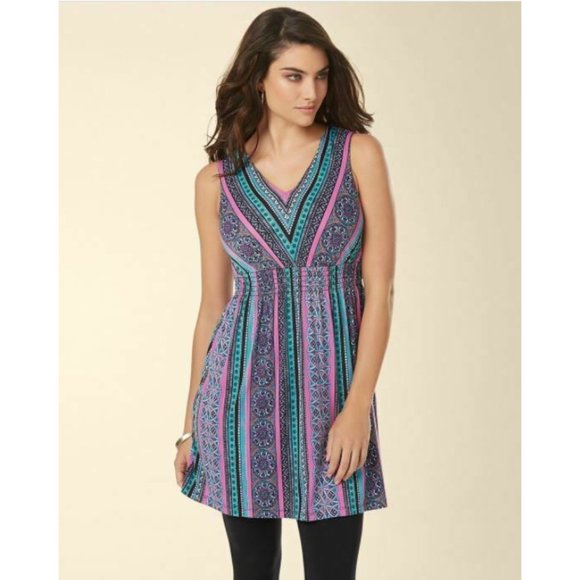 Soma Tops - Soma Sleeveless Smocked Empire Waist Tunic Cultured Stripe Size Medium